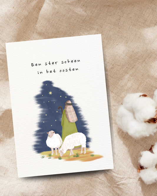 Een ster scheen in het oosten Christelijke kerstkaart
