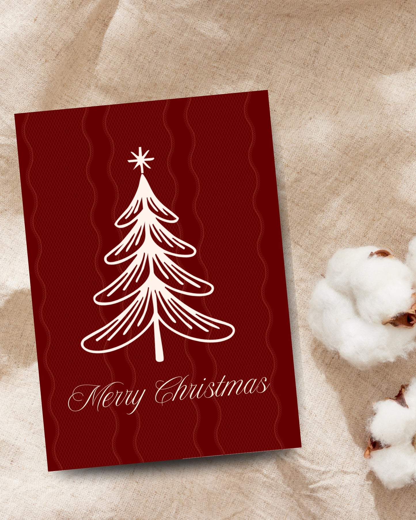 Retro rode kerstkaart met witte kerstboom