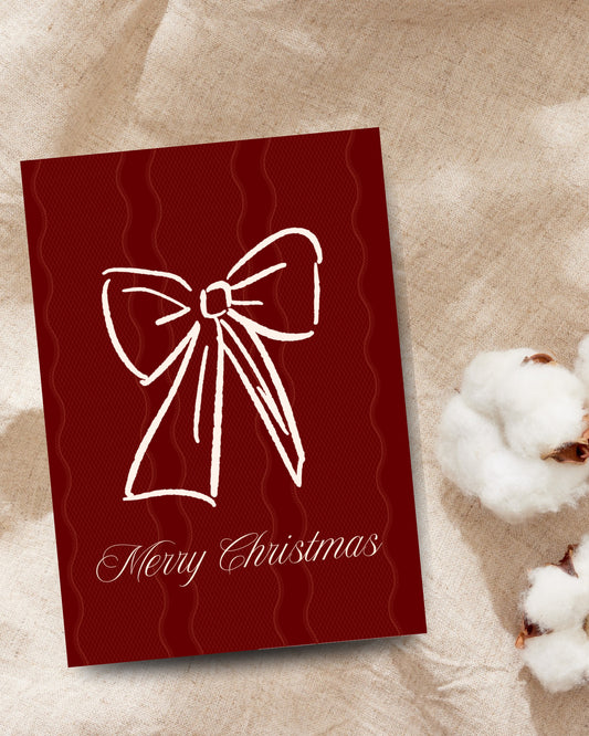 Retro rode kerstkaart met witte strik