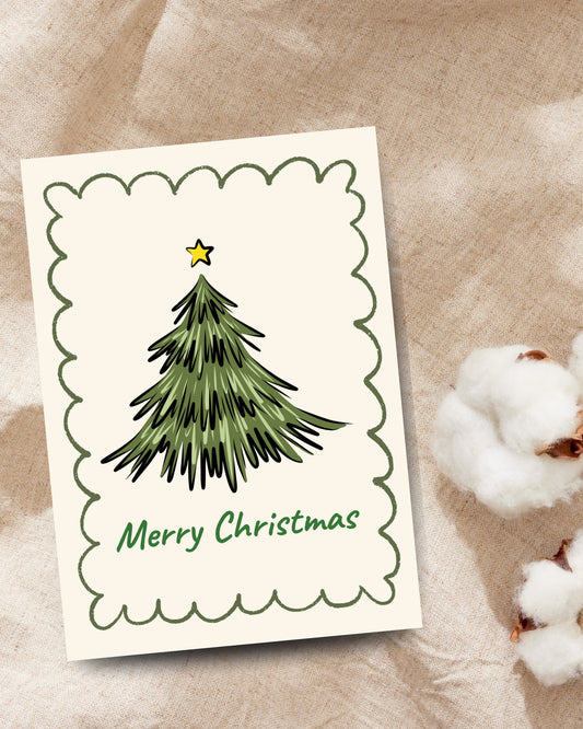 Kerstkaart met handgetekende kerstboom