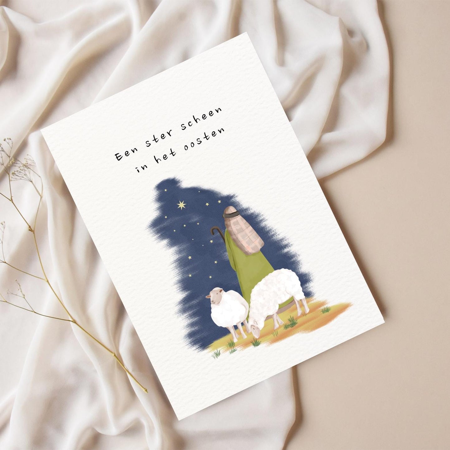 Een ster scheen in het oosten Christelijke kerstkaart