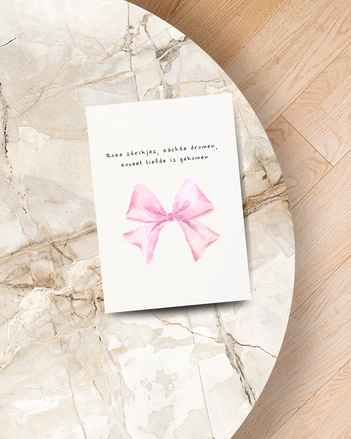 Roze strik geboortekaart