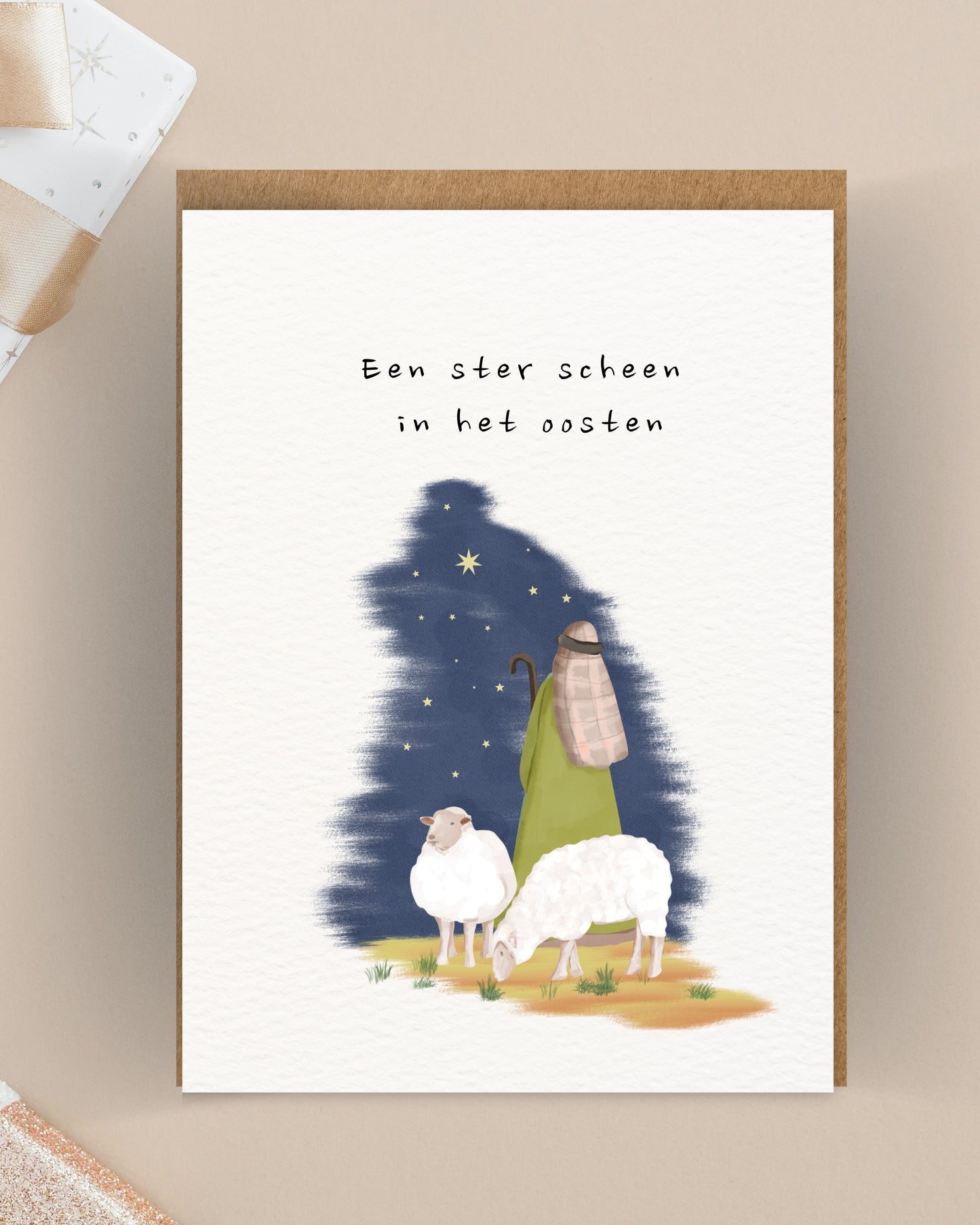 Een ster scheen in het oosten Christelijke kerstkaart