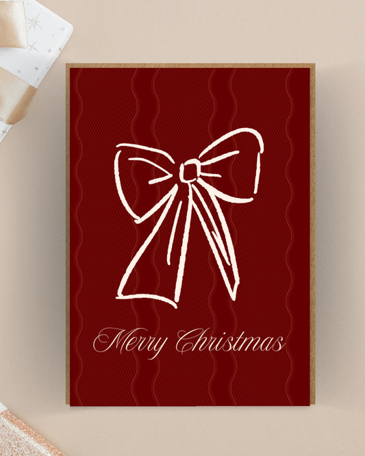 Retro rode kerstkaart met witte strik