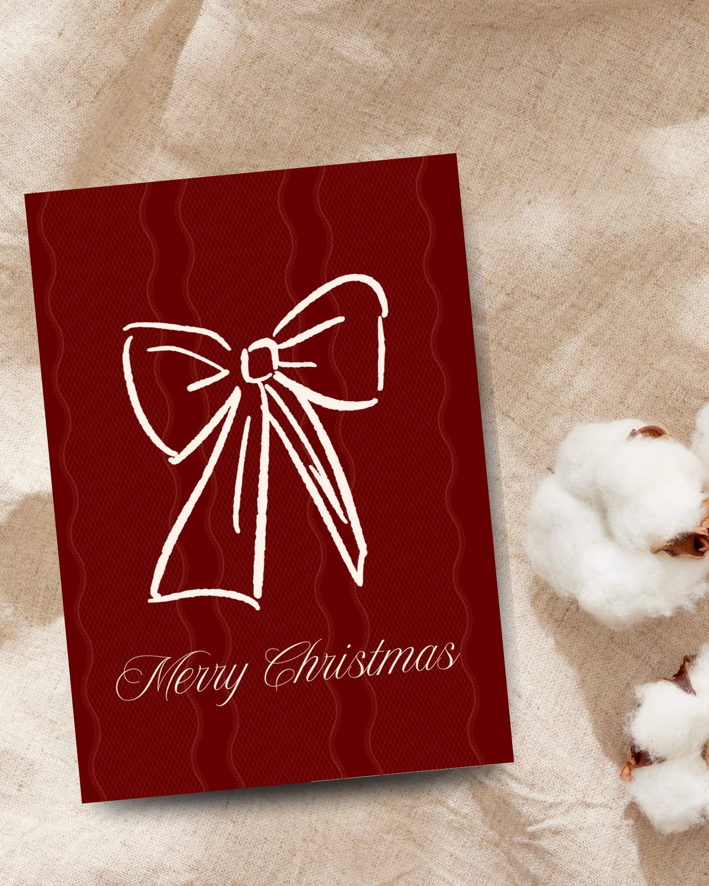 Retro rode kerstkaart met witte strik