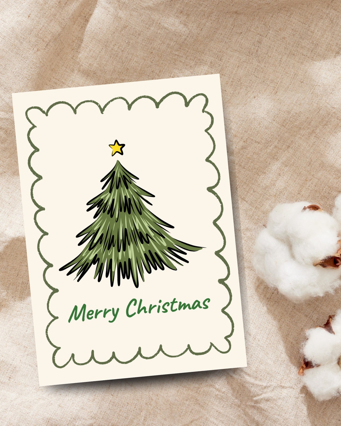 Kerstkaart met handgetekende kerstboom