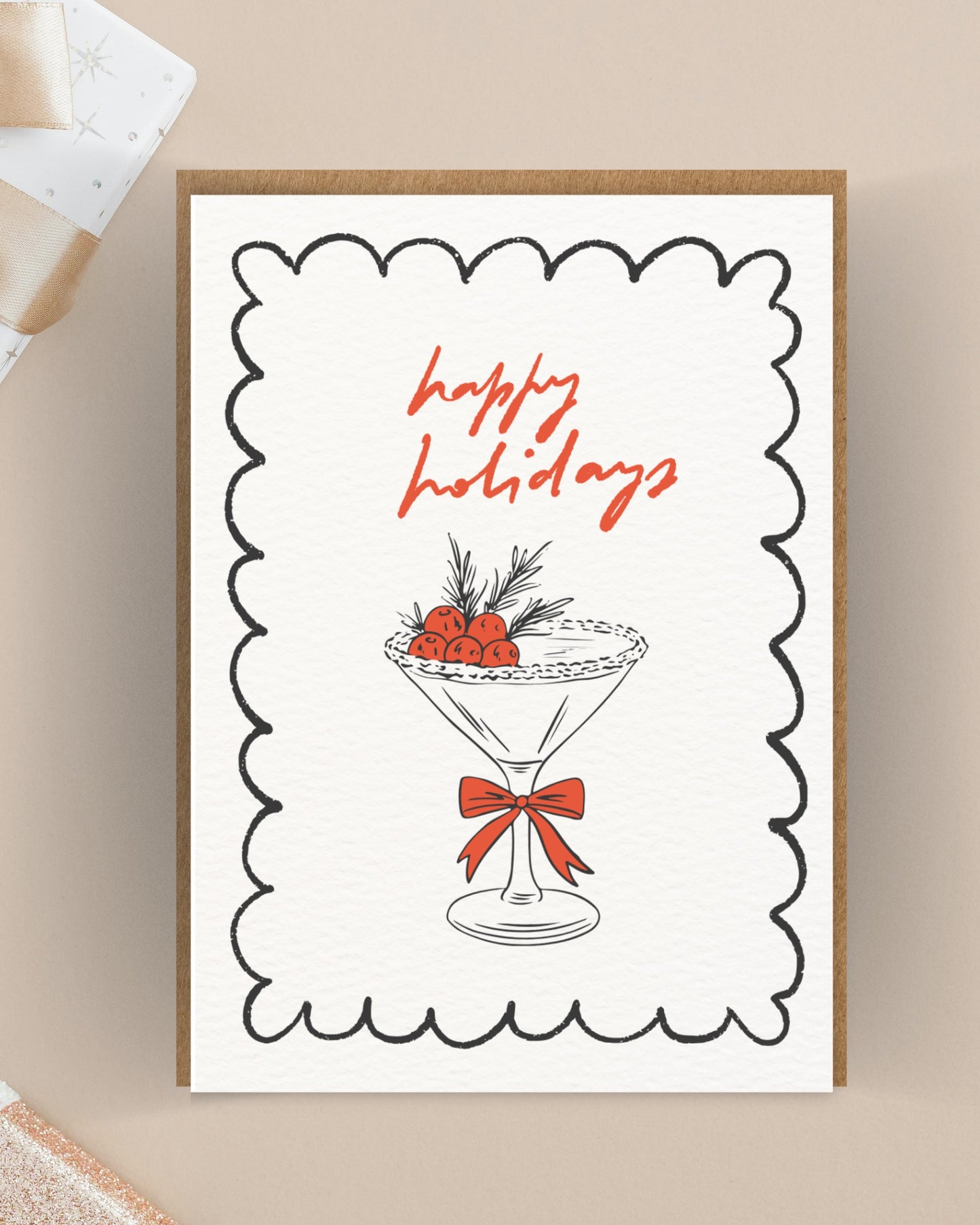 Feestdagenkaart met cocktailglas en besjes