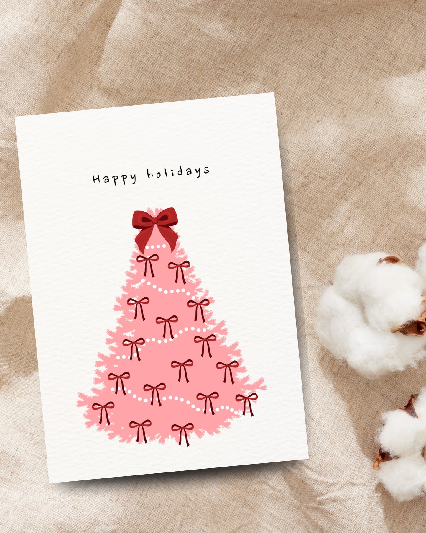 Roze kerstboom kaart met strikjes