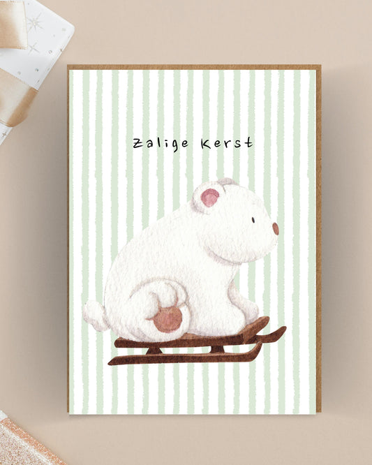 Zalige Kerst ijsbeer op slee